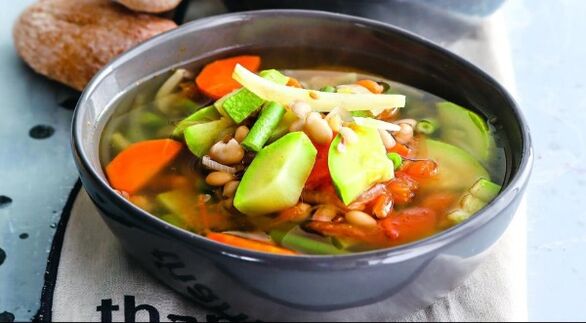 Vegetable soup is a light first course in the Maggi diet menu